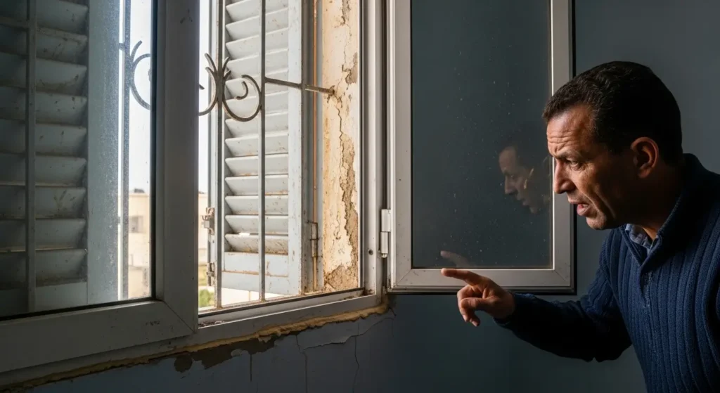 Mauvaise installation menuiserie aluminium avec infiltration d'eau à Tanger